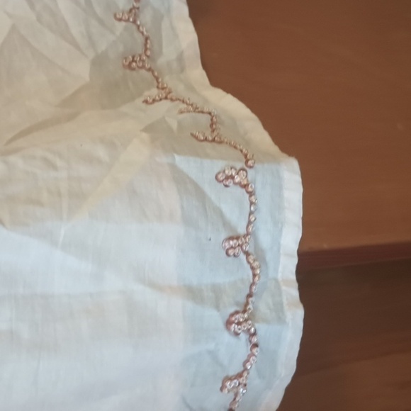 (F1-1) Peach Peasant Top Drawstring Neck Keyhole 3/4 Sleeve Sequin accents 20W - Picture 5 of 9